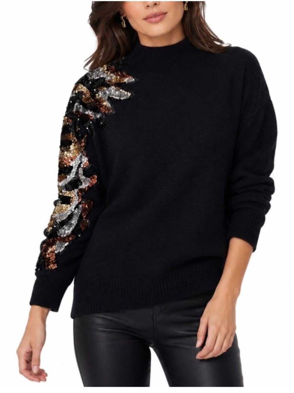 Work in Progress Gladys Bagley Sweater Womens L Black Batwing Sequin Glam VTG